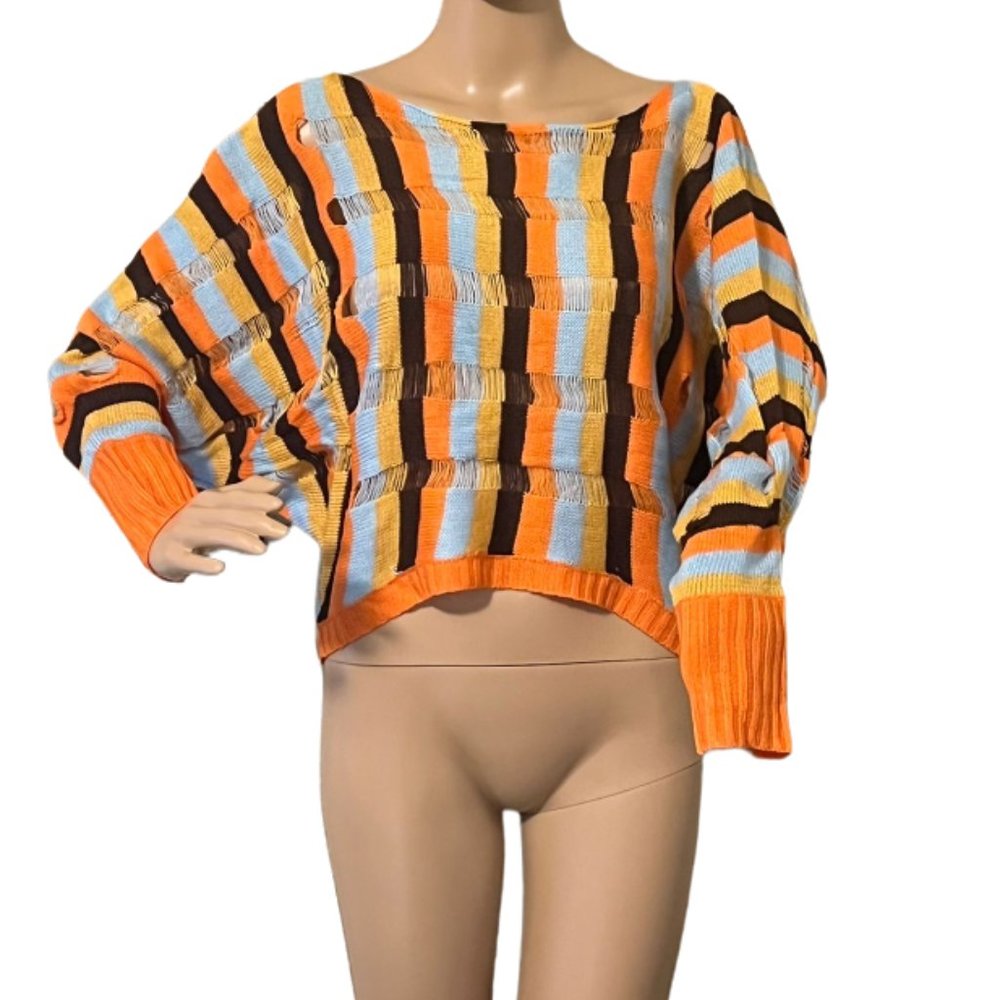 Women's Long Sleeve Striped Crop Top Size M